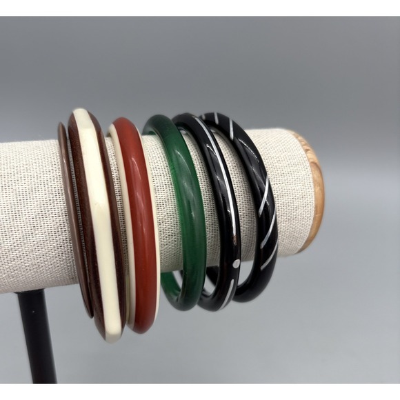 Jewelry - Bangle Bracelets Brown White Wood color Retro Boho Style Set of 6 Green Black